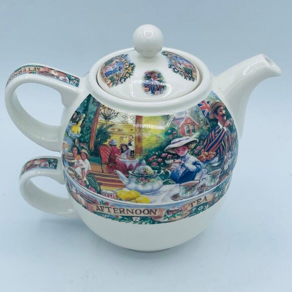 James Sadler Afternoon Tea for One Stacking Teapot & Cup World of Tea England - Picture 2 of 12